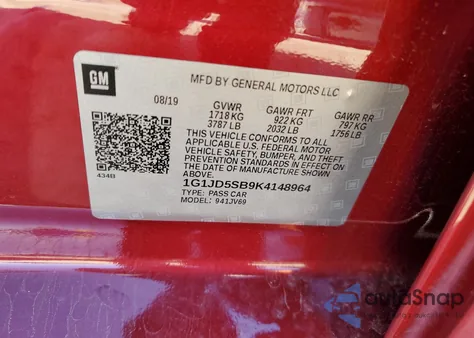 2019 Chevrolet Sonic Lt from USA, damaged, VIN 1G1JD5SB9K4148964